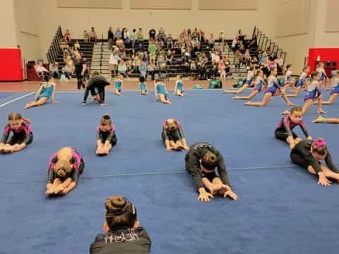 a group of people in a gym