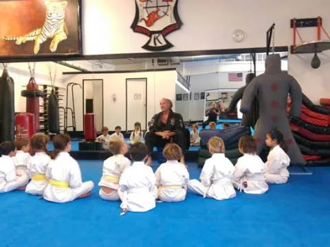 a group of people sitting in a room