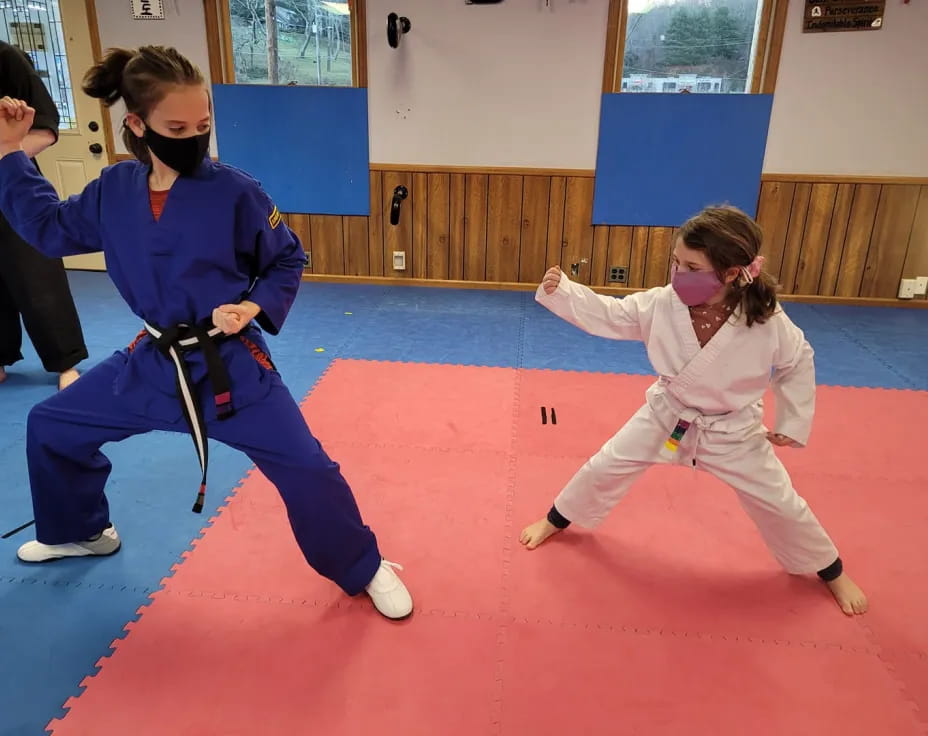 a group of girls practicing karate