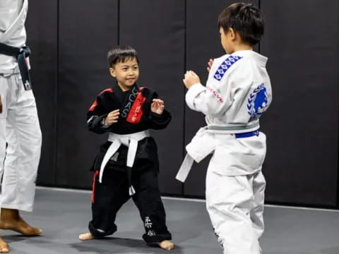 a group of boys in karate uniforms