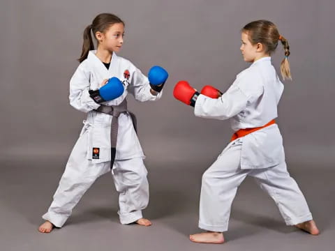 two girls in karate uniforms