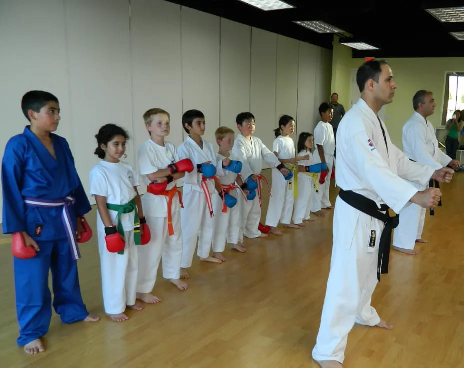 a group of people in karate uniforms