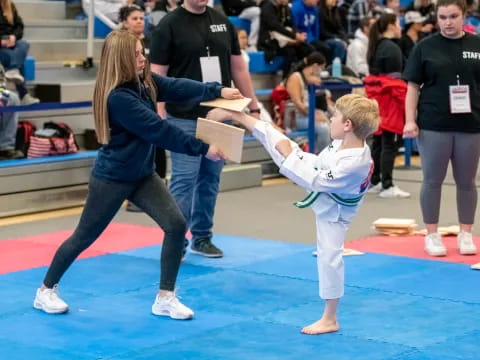 a person and a child doing karate