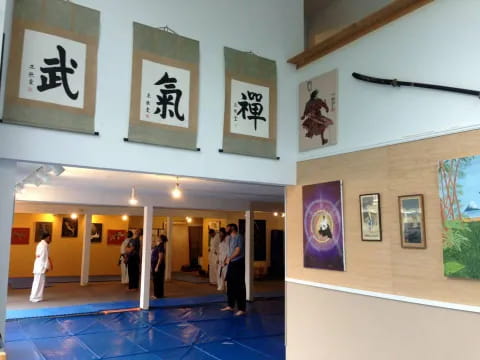 a group of people in a museum