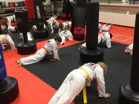 a group of kids in a gym