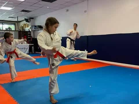 a group of people in karate uniforms