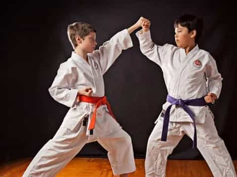 two boys in karate uniforms