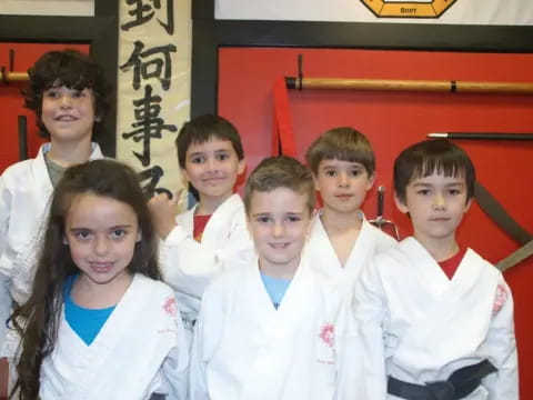 a group of children in karate uniforms