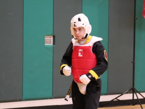 a person wearing a helmet and holding a hockey stick