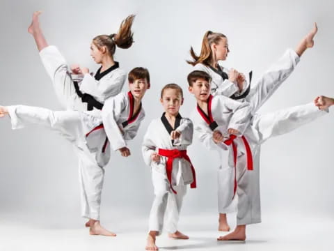 a group of people in karate uniforms