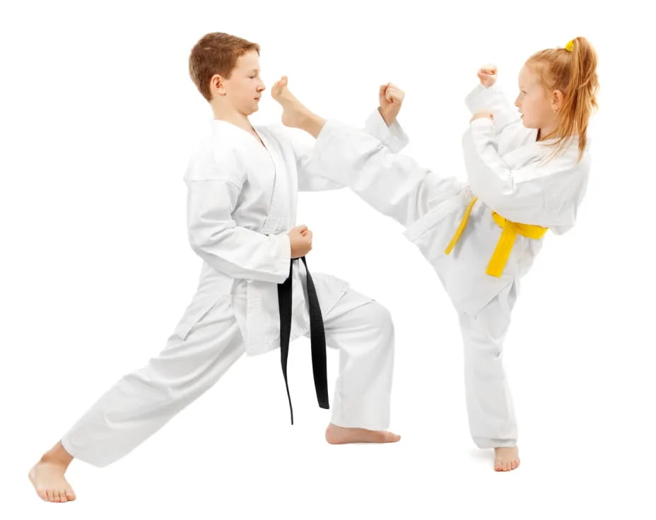 a man and a woman in karate uniforms