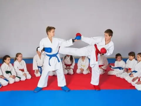 a group of people in karate uniforms