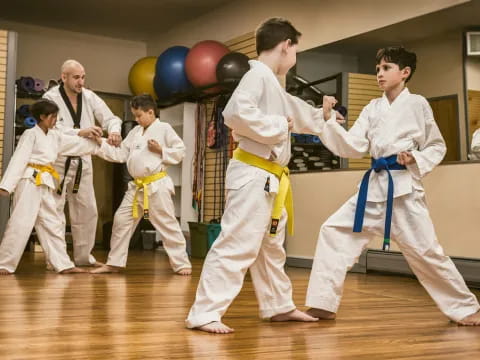 a group of people in karate uniforms