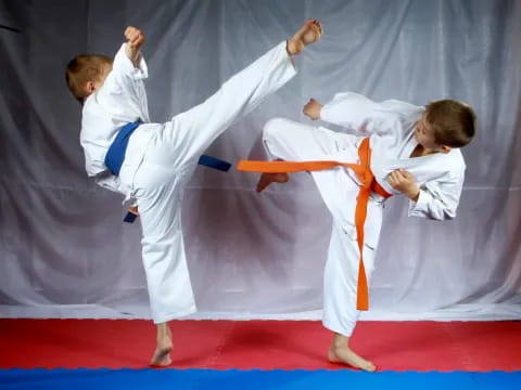 a group of people in karate uniforms