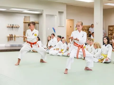 a group of people in karate uniforms