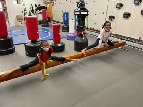 a couple of women exercising