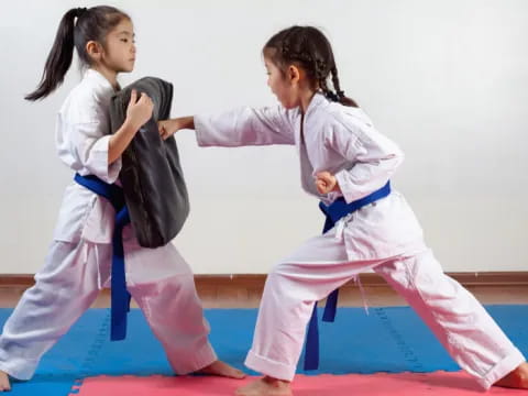 a couple of girls practicing karate