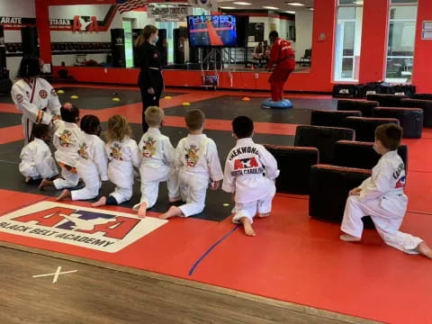 a group of kids in karate uniforms