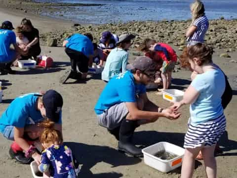 a group of people at the beach