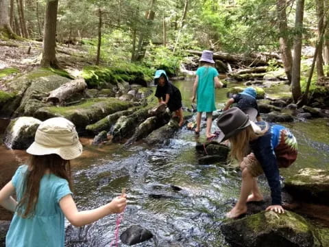 a group of people in a stream