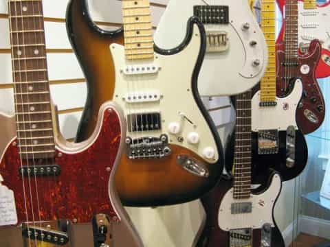 a group of guitars