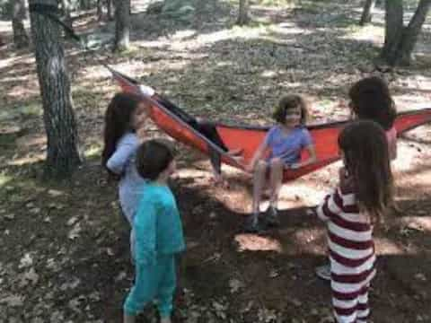 a group of children playing with a kite