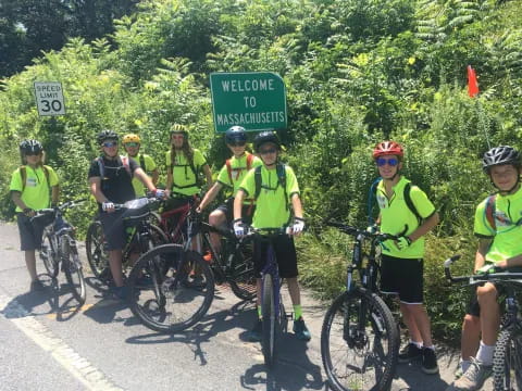 a group of people on bicycles