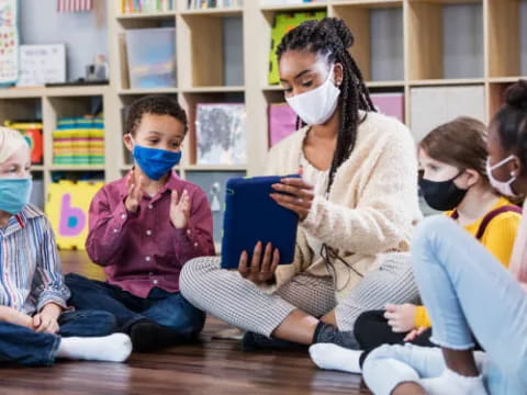 a group of children wearing face masks