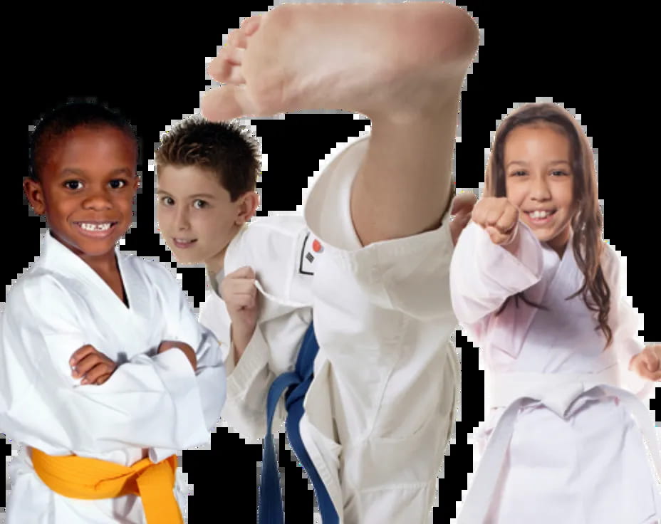 a group of children in karate uniforms