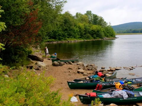 a group of kayaks on a river