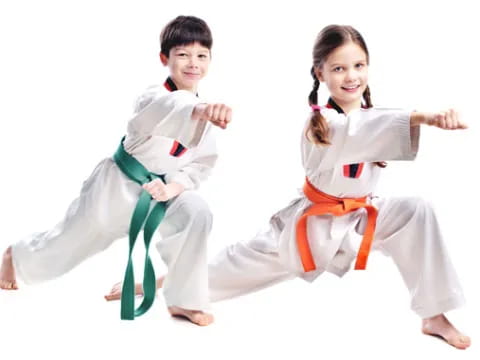 a man and a woman in karate uniforms