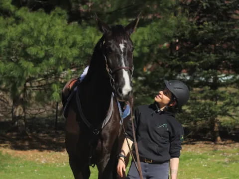 a person with a helmet and a horse