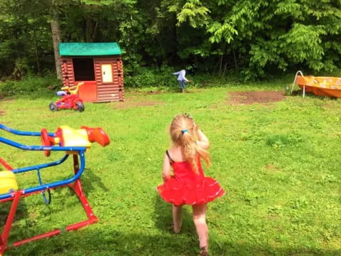 a girl in a red dress