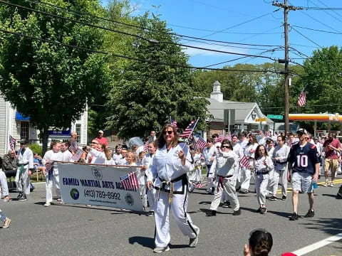 a group of people marching in a parade