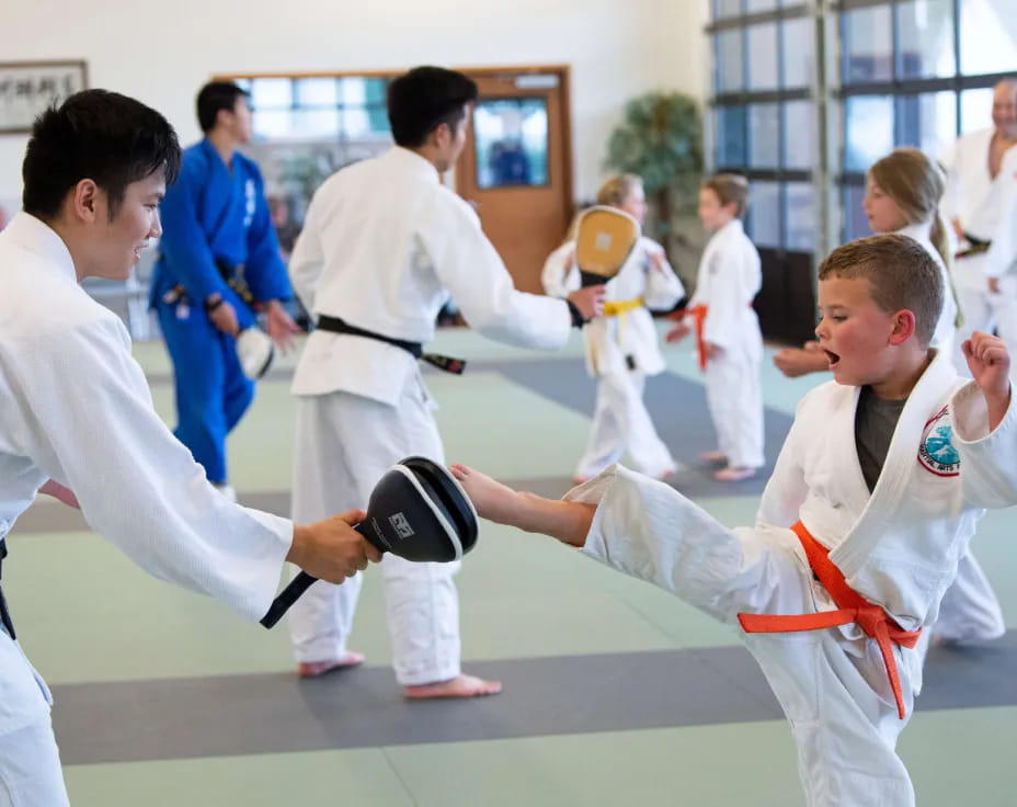 a group of people in karate uniforms