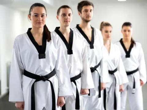 a group of people wearing white aprons