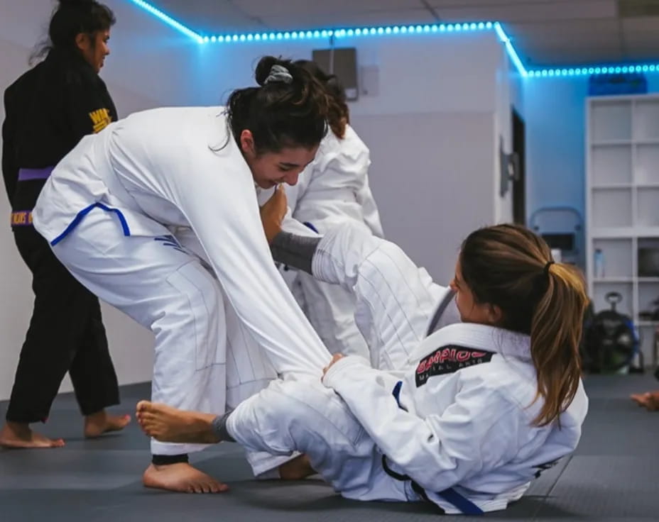 a group of people in karate uniforms