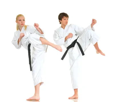 a group of people in karate uniforms