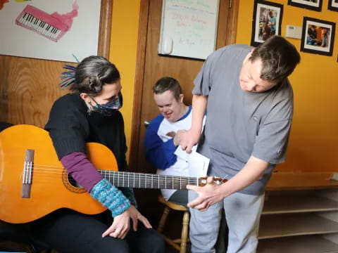 a group of people playing a guitar