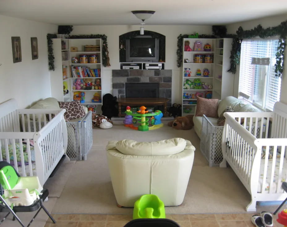 a living room with a fireplace