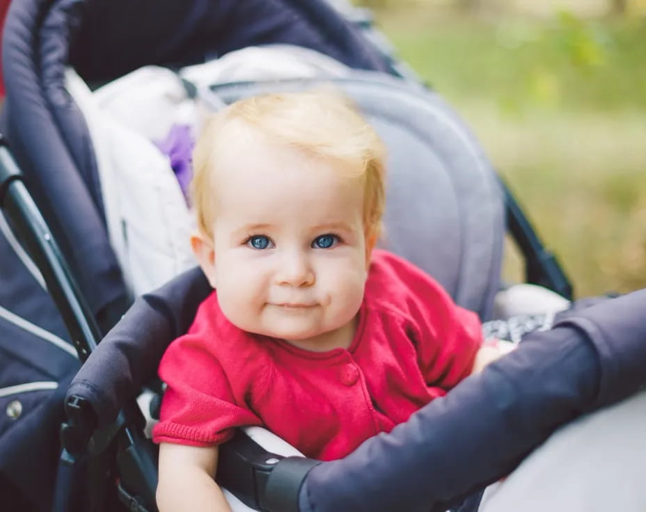 a baby in a stroller