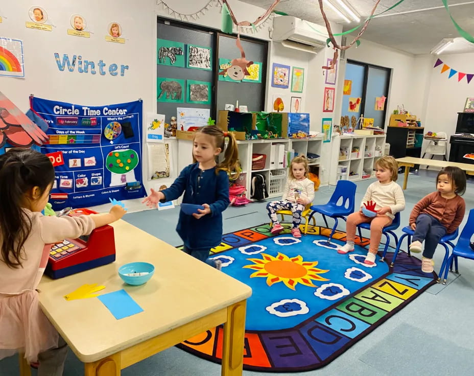 a group of children in a classroom