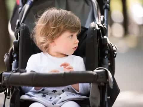 a baby in a stroller