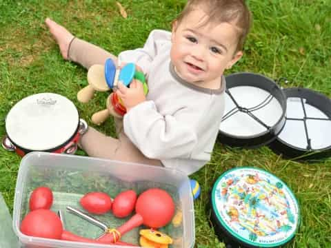 a baby playing with a toy