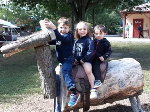 a group of kids sitting on a tree branch