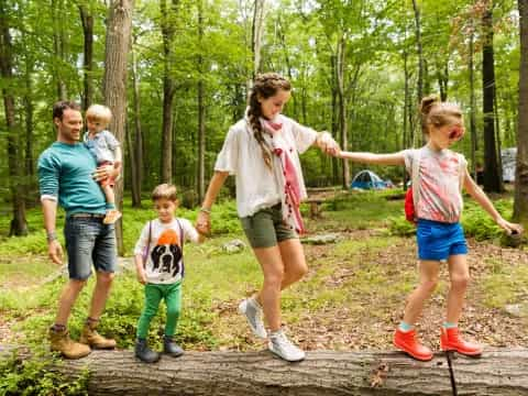 a group of people in the woods