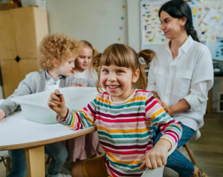 a group of people in a classroom