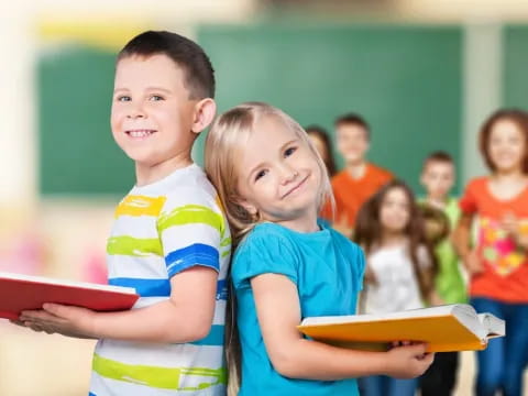 a boy and girl smiling