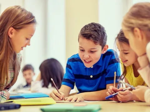 a group of children in a classroom