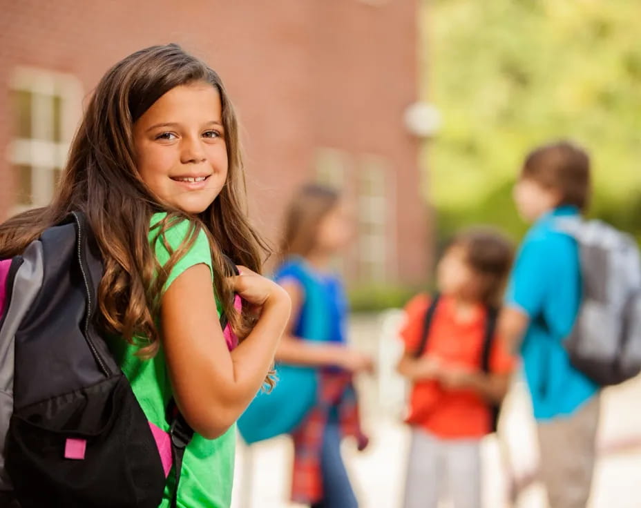 a young woman with a backpack